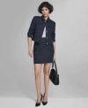 Calvin Klein Womens Boucle Cropped Long Sleeve Jacket Tweed Skirt Ribbed Short Sleeve Sweater In Blue