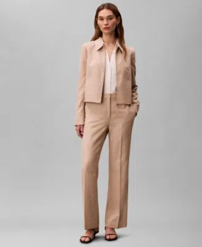 Calvin Klein Womens Boucle Point Collar Shirt Jacket Straight Leg Pants In Neutral