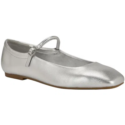 Calvin Klein Womens Buckle Man Made Ballet Flats In Silver