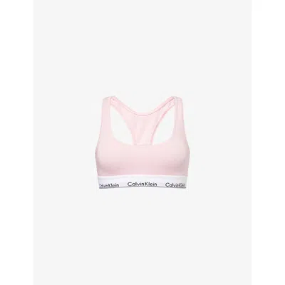 Calvin Klein Womens Buff Pink Icon Branded Stretch-cotton Blend Bralette