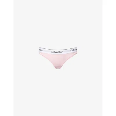 Calvin Klein Womens Buff Pink Icon Branded Stretch-cotton Blend Thong