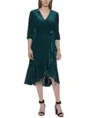 Calvin Klein Petites Womens Velvet Burnout Mid-calf Wrap Dress In Green