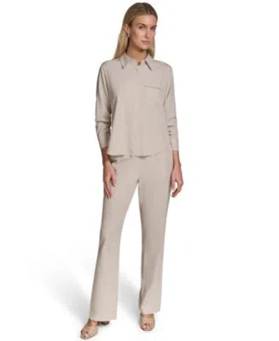 Calvin Klein Womens Button Down Shirt Pull On Straight Pants In Neutral