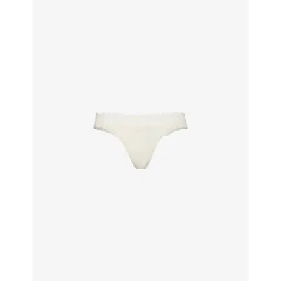 Calvin Klein Womens Attraction Lace-waistband Stretch-woven Thong Ivory