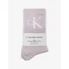 Calvin Klein Womens  Brand-monogram Ribbed Pack Of Two Cotton-blend Crew Socks In Lilac/white