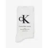 Calvin Klein Womens Brand-monogram Ribbed Pack Of Two Cotton-blend Crew Socks White