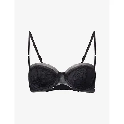 Calvin Klein Womens Black Bridal Underwired Floral-lace Balconette Bra