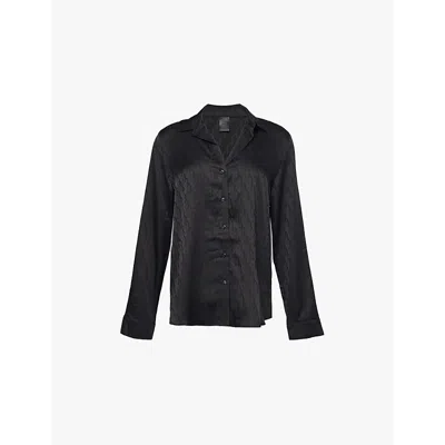 Calvin Klein Womens Black Beauty Collar Brand-monogram Satin Pyjama Shirt