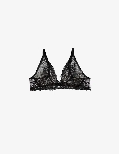 Calvin Klein Comfort Lotus-lace Lift Plunge Bra In Black