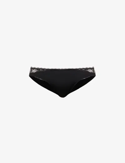 Calvin Klein Comfort Lotus Stretch-lace Bikini Bottoms In Black