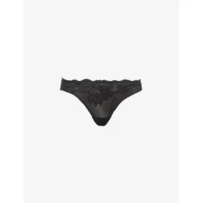 Calvin Klein Comfort Lotus Stretch-lace Thong In Black
