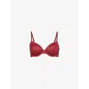 Calvin Klein Womens Embroidered Moulded-cups Stretch-recycled-nylon Blend Bra Syrah In Syrah