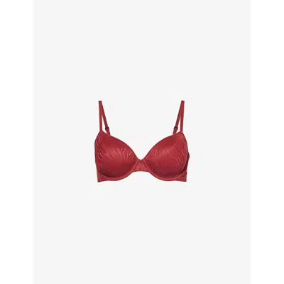 Calvin Klein Womens Embroidered Moulded-cups Stretch-recycled-nylon Blend Bra Syrah