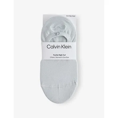 Calvin Klein Womens Grey/off-white Footie High-cut Pack Of Two Mesh Liner Socks