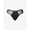 Calvin Klein Womens Geo Lace Stretch-woven Thong Black Xs In Black