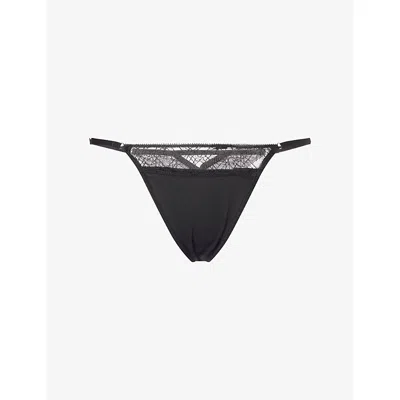 Calvin Klein Womens Black Geo Stretch-lace Thong Xl