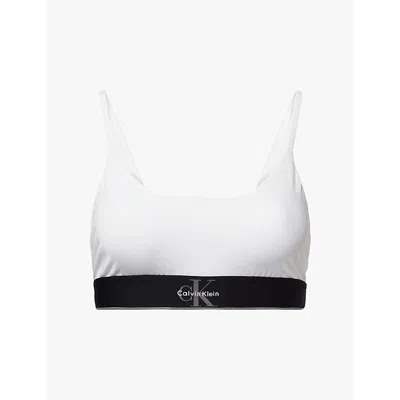 Calvin Klein Womens White Graphic Monogram Microfibre Stretch Bralette