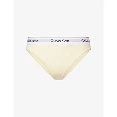Calvin Klein Womens Pear Sorbet Icon Cotton-modal Thong Xs In Yellow