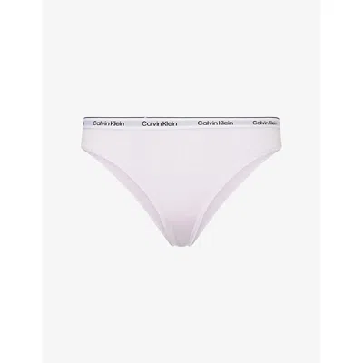Calvin Klein Womens Lilac Icon Logo Cotton-jersey Thong In Pink