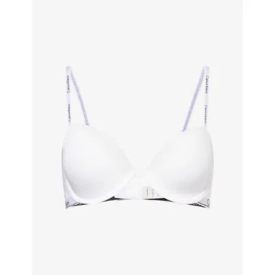 Calvin Klein Womens White Icon Moulded-cups Stretch-cotton Blend Bra