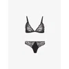 Calvin Klein Womens Instinct Stretch-woven Triangle Bralette And Thong Lingerie Set Black In Black