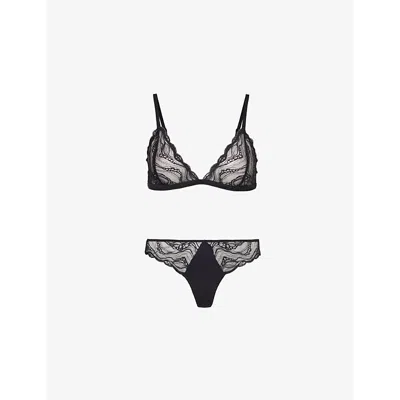 Calvin Klein Womens Instinct Stretch-woven Triangle Bralette And Thong Lingerie Set Black