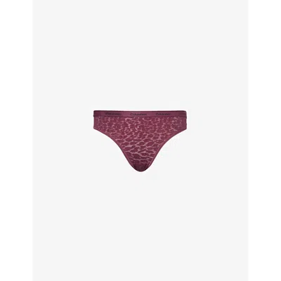 Calvin Klein Womens  Modern Stretch-lace Brazilian Briefs In Mauve Wine