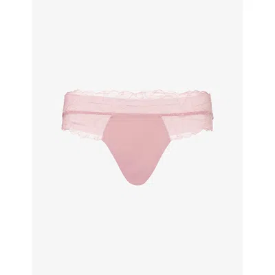 Calvin Klein Womens Soft Mauve Perfectly Fit Stretch-lace Thong In Pink