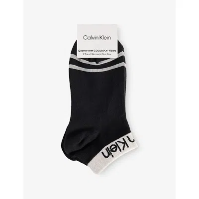 Calvin Klein Womens Black Quarter Logo-trim Pack Of Two Knitted Socks