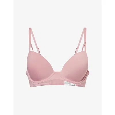 Calvin Klein Womens Soft Mauve Seductive Comfort Lift Demi Stretch-woven Push-up T-shirt Bra In Pink