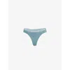 Calvin Klein Womens  Seductive Comfort Logo-print Stretch-woven Thong In Blue Performance