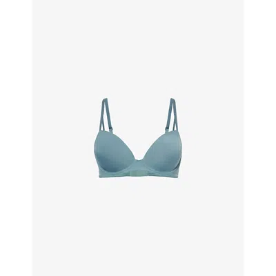 Calvin Klein Womens  Seductive Comfort T-shirt Underwired Stretch-woven Bra In Blue Performance