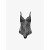 Calvin Klein Womens Black Sequin-embellished Stretch-lace Bodysuit In Black