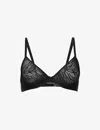 Calvin Klein Womens Black Sheer Marquisette Embroidered Stretch-lace Bra In Black