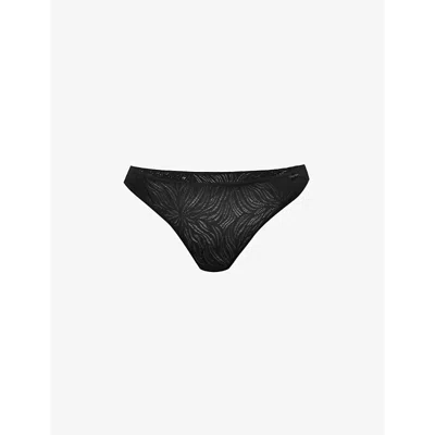 Calvin Klein Womens Black Sheer Marquisette Mid-rise Stretch-lace Thong
