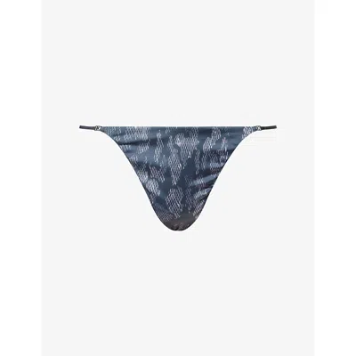 Calvin Klein Womens Snake Signature String Satin Thong Xl In Blue