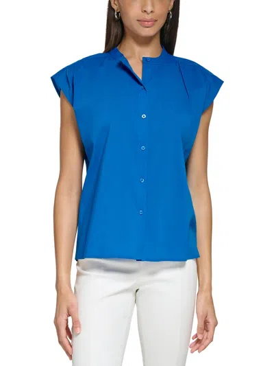 Calvin Klein Womens Cap Sleeve Blouse Button-down Top In Multi