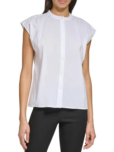 Calvin Klein Womens Cap Sleeve Blouse Button-down Top In White
