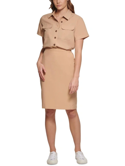 Calvin Klein Womens Cargo Below Knee Pencil Skirt In Beige