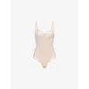 Calvin Klein Womens  Sensual Lace-panel Stretch-woven Bodysuit In Cedar