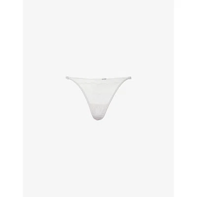 Calvin Klein Womens Chalk Ck Black Floral Lace Thong
