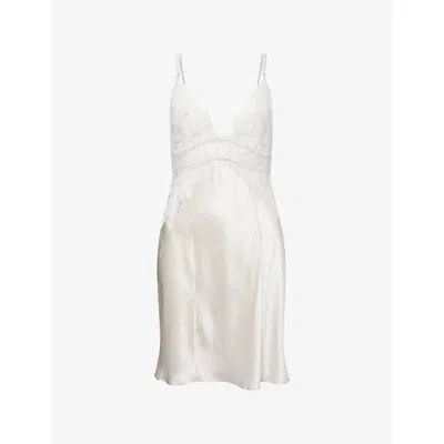 Calvin Klein Womens Chalk Lace-panel V-neck Silk Night Dress Xl In Gray