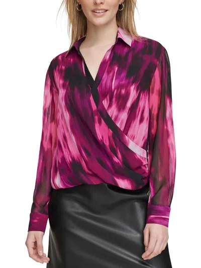 Calvin Klein Womens Chiffon Printed Wrap Top In Multi