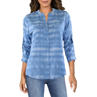 Calvin Klein Womens Chiffon Striped Button-down Top