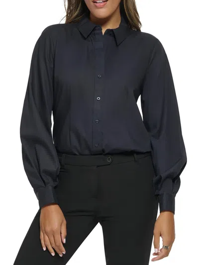 Calvin Klein Womens Collar Long Sleeve Button-down Top In Blue