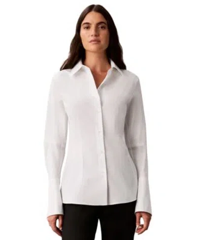 Calvin Klein Womens Collared Neck Long Sleeve Shirt In Multi