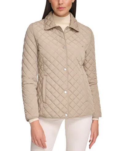 Calvin Klein Womens Collared Quilted Coat In Birch