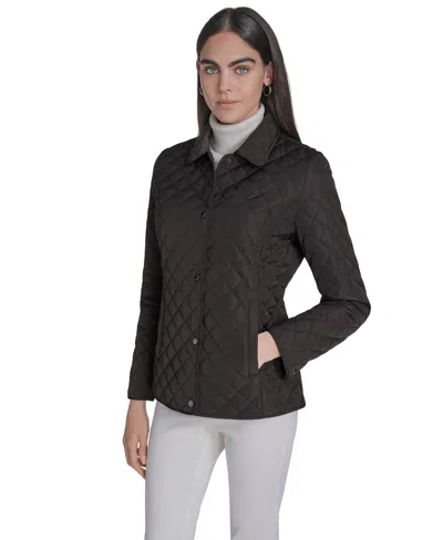 Calvin Klein Womens Collared Quilted Coat In Black