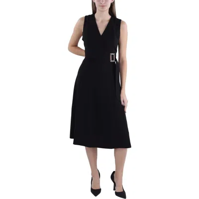 Calvin Klein Womens Crepe Belted Midi Dress In Black