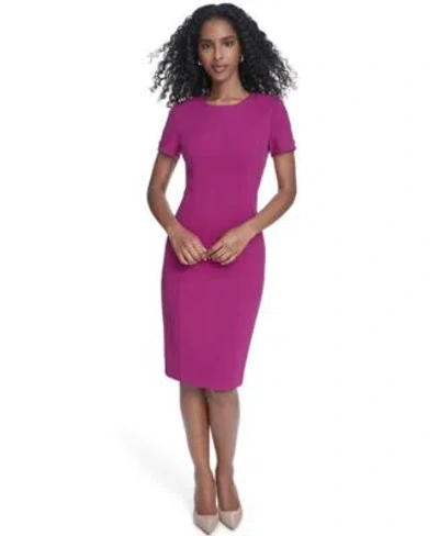 Calvin Klein Womens Crewneck Short Sleeve Sheath Dress In Purple